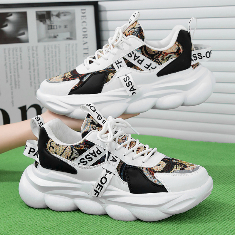 ??Last Day Promotion 70% OFF ??Men's Thick-Soled Height-Increasing Leather Graffiti Patchwork Decor Lace-Up Sports Shoes, Protect your feet with arch support