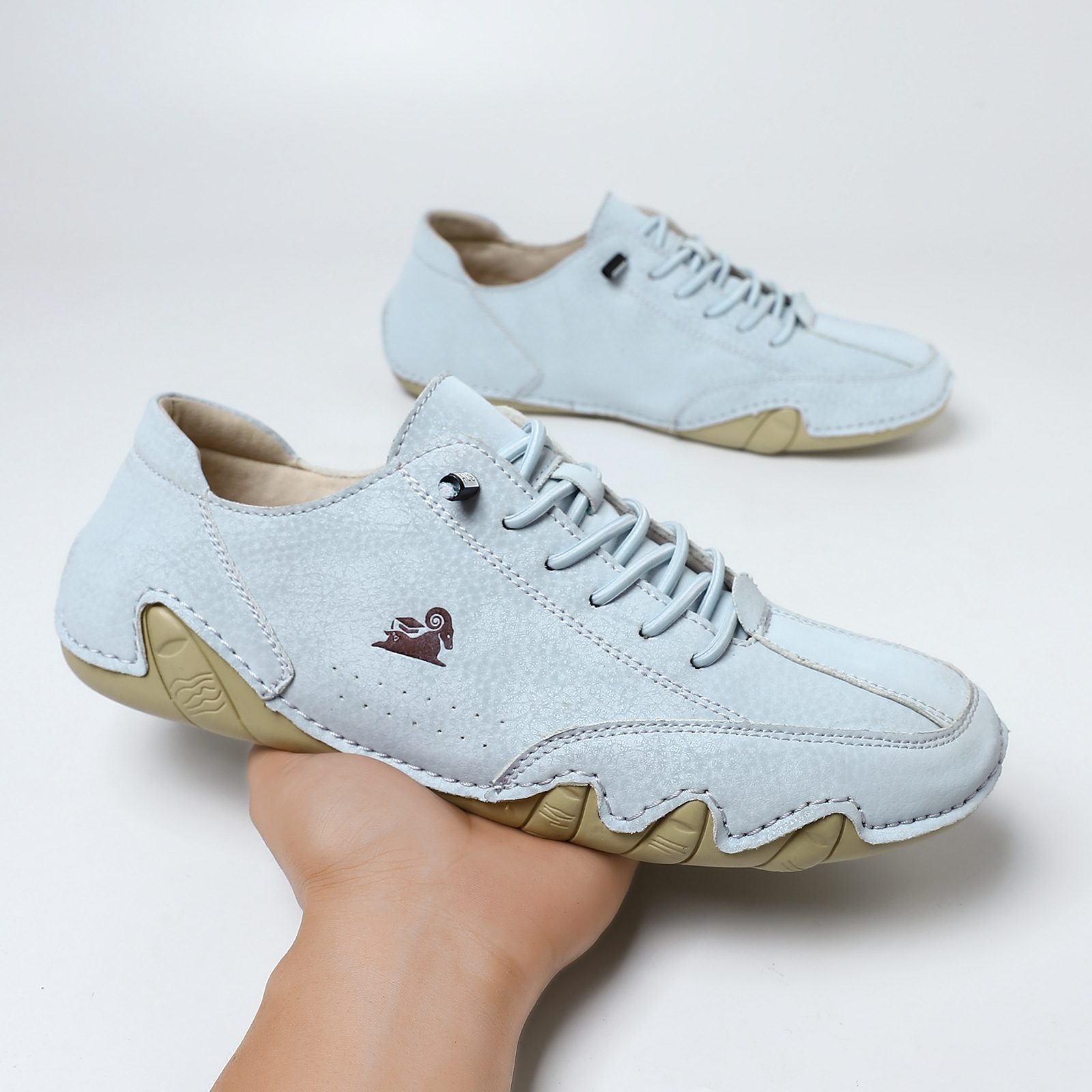 Men's Handmade Velcro Suede Beck Shoes Waterproof Leather Casual Sneakers Non-Slip Breathable