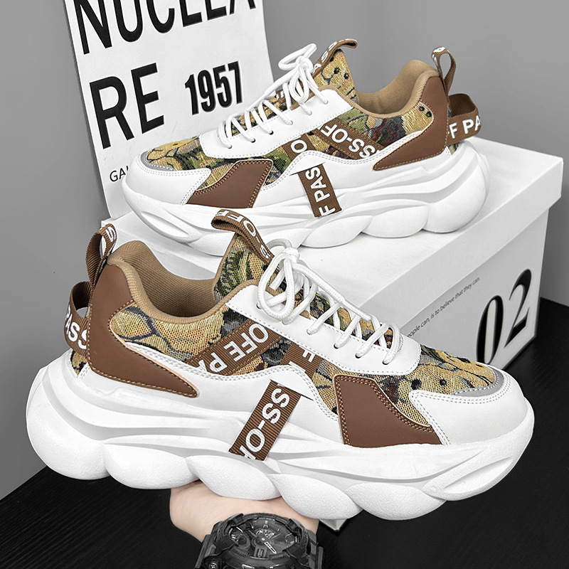 ??Last Day Promotion 70% OFF ??Men's Thick-Soled Height-Increasing Leather Graffiti Patchwork Decor Lace-Up Sports Shoes, Protect your feet with arch support