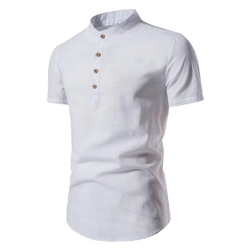 Men's cotton and linen half-open shirt
