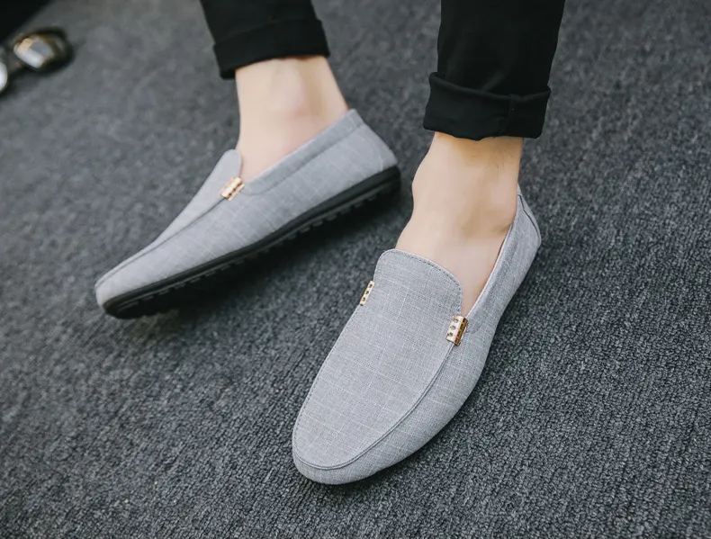 Breathable Canvas Loafers Men's Casual Slip-On Shoes, Korean Style Trendy Lazy Shoes For Men