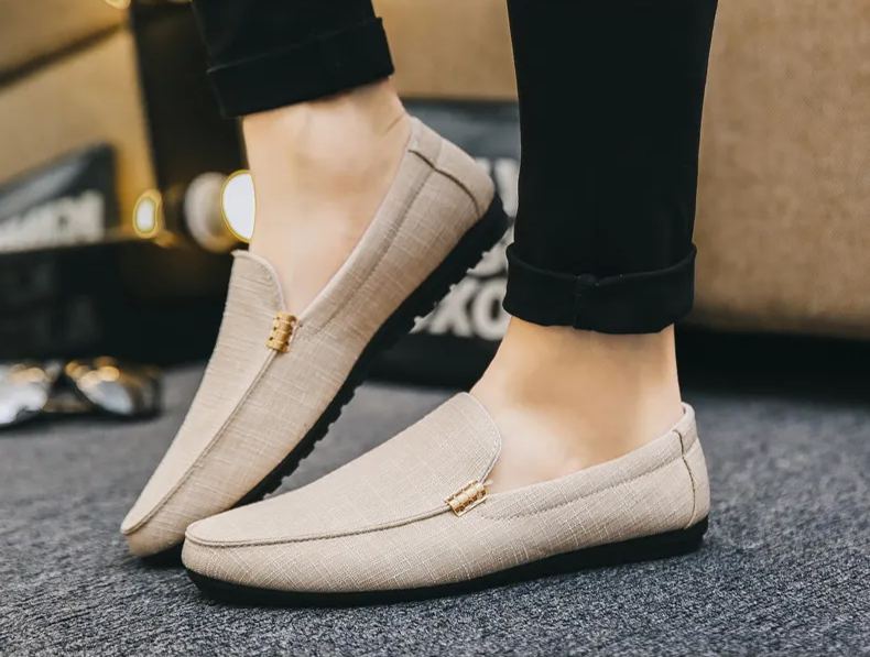 Breathable Canvas Loafers Men's Casual Slip-On Shoes, Korean Style Trendy Lazy Shoes For Men