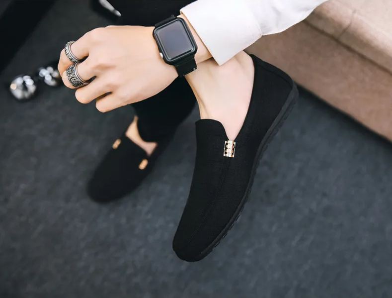 Breathable Canvas Loafers Men's Casual Slip-On Shoes, Korean Style Trendy Lazy Shoes For Men