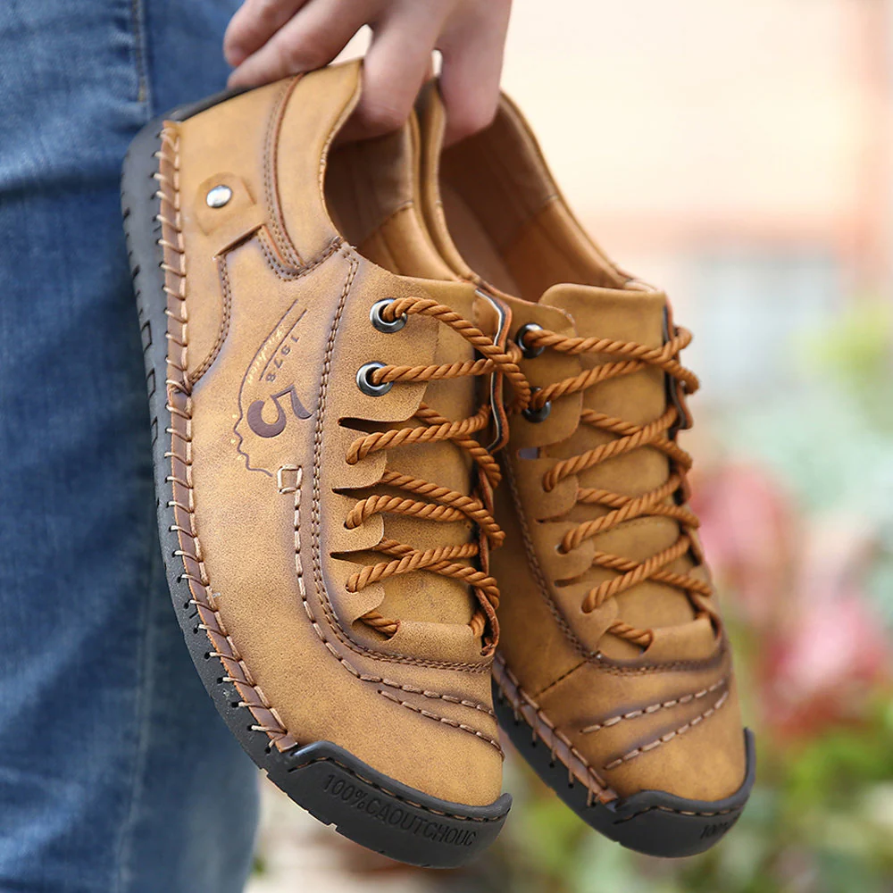 Men's Handmade Velcro Suede Beck Shoes Waterproof Leather Casual Sneakers Non-Slip Breathable