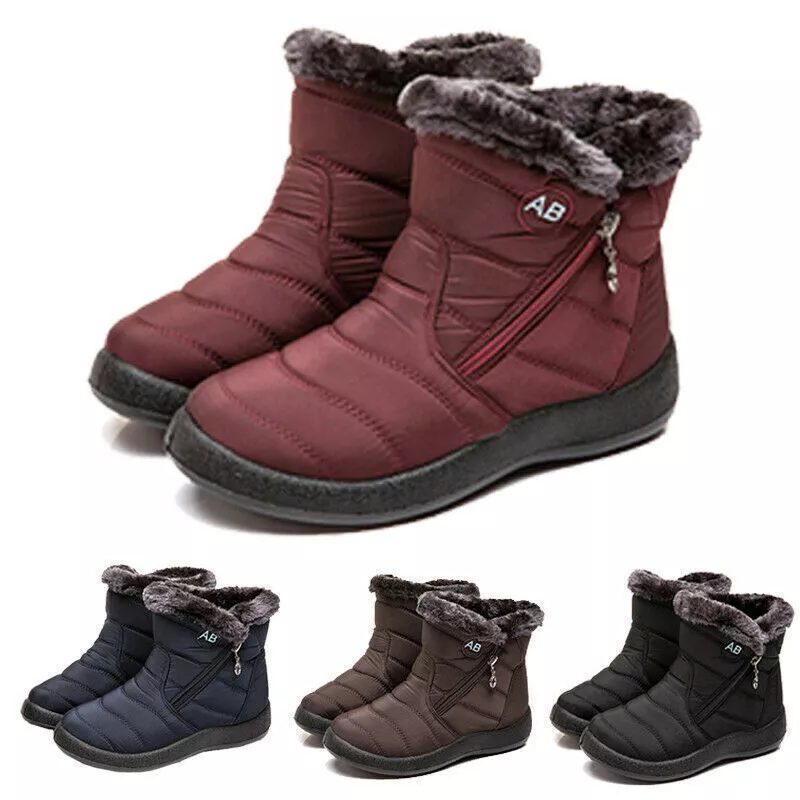 Winter Waterproof Women Shoes Snow Boots Fur-lined Slip On Warm Ankle Size