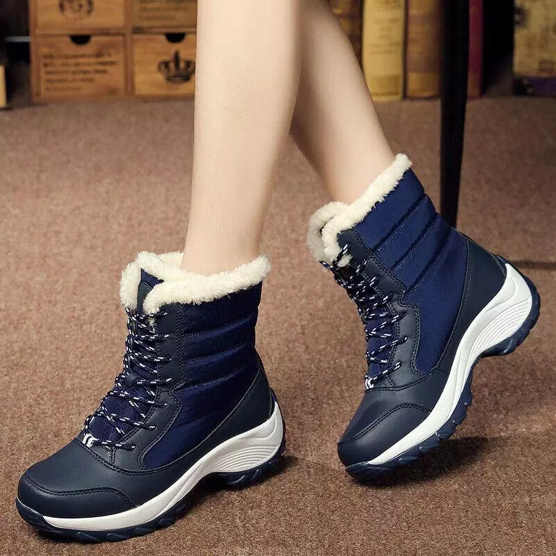 Waterproof Winter Women Shoes Snow Boots Fur-lined Warm Slipon Casual Ankle Size