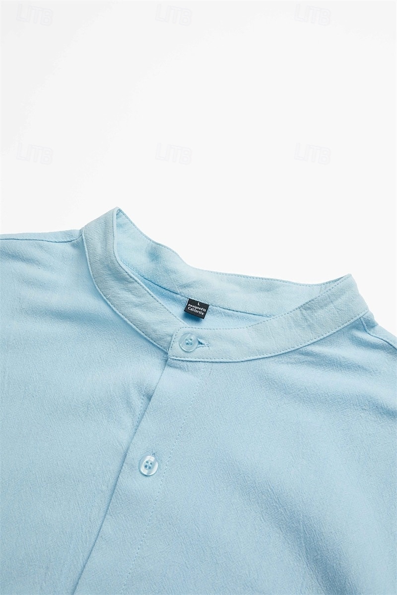 Men's Shirt Band Collar Shirt Summer Shirt Beach Shirt Button Up Shirt Plain Vacation Curise White Pink Navy Blue Blue Long Sleeve Band Collar Spring & Summer Clothing Apparel 2025 - $25.99 &ndash;P6