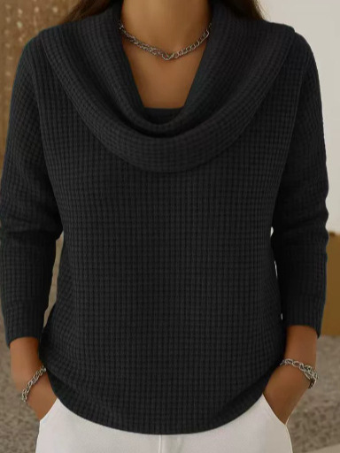 Hot Sale 70% Off - Elegant 80s Shawl Collar Solid Color Waffle Pullover Top