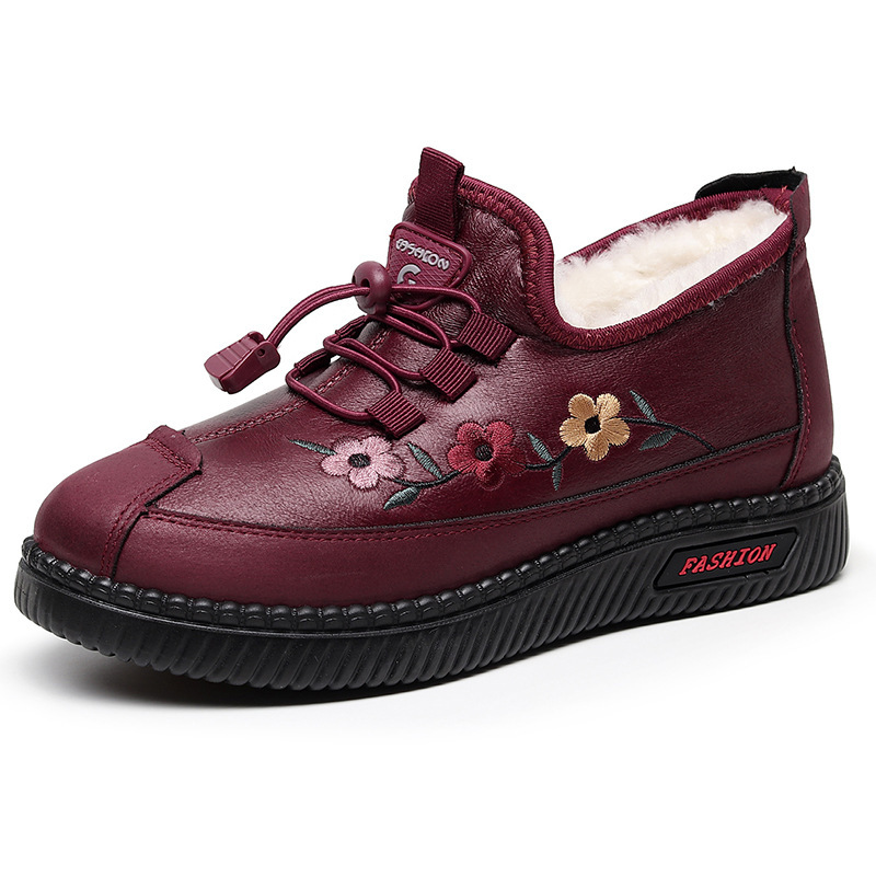 Chaussures de neige en coton brodé, épaisses et doublées, pour femmes, à la mode