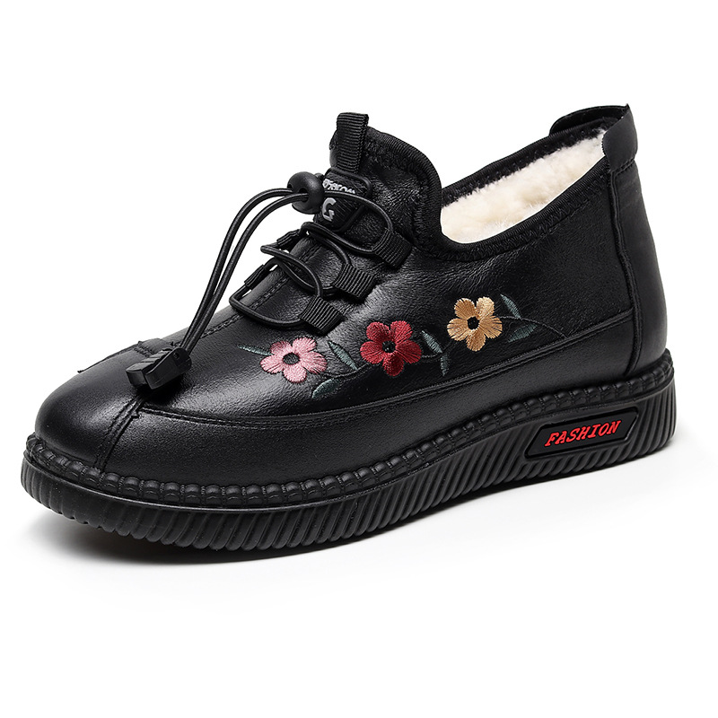 Chaussures de neige en coton brodé, épaisses et doublées, pour femmes, à la mode