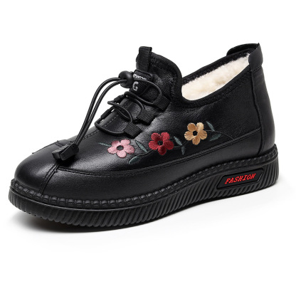 Chaussures de neige en coton brodé, épaisses et doublées, pour femmes, à la mode