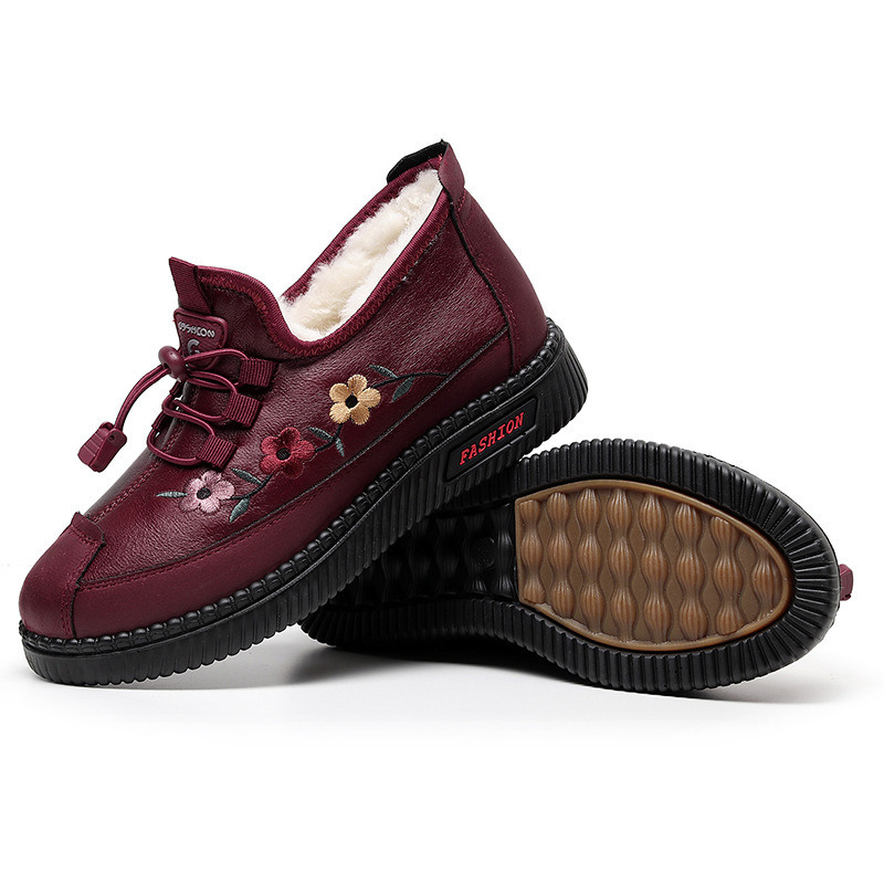 Chaussures de neige en coton brodé, épaisses et doublées, pour femmes, à la mode