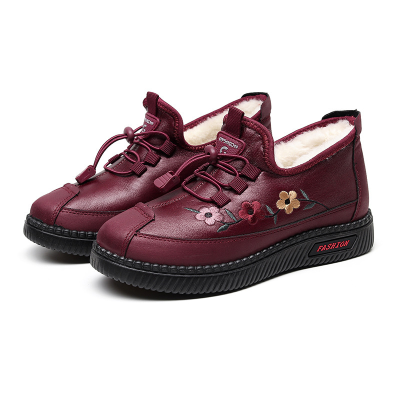 Chaussures de neige en coton brodé, épaisses et doublées, pour femmes, à la mode