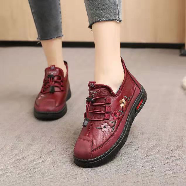 Chaussures de neige en coton brodé, épaisses et doublées, pour femmes, à la mode