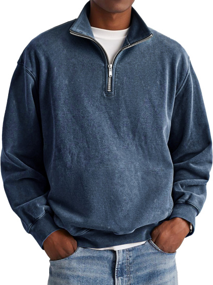 Polo à col montant et fermeture éclair pour homme, style rétro