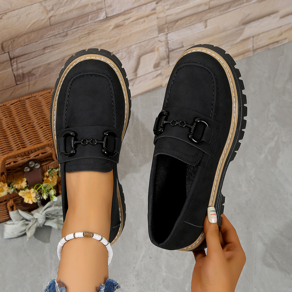 Rceline Mocassins orthopédiques à plateforme avec boucle en métal