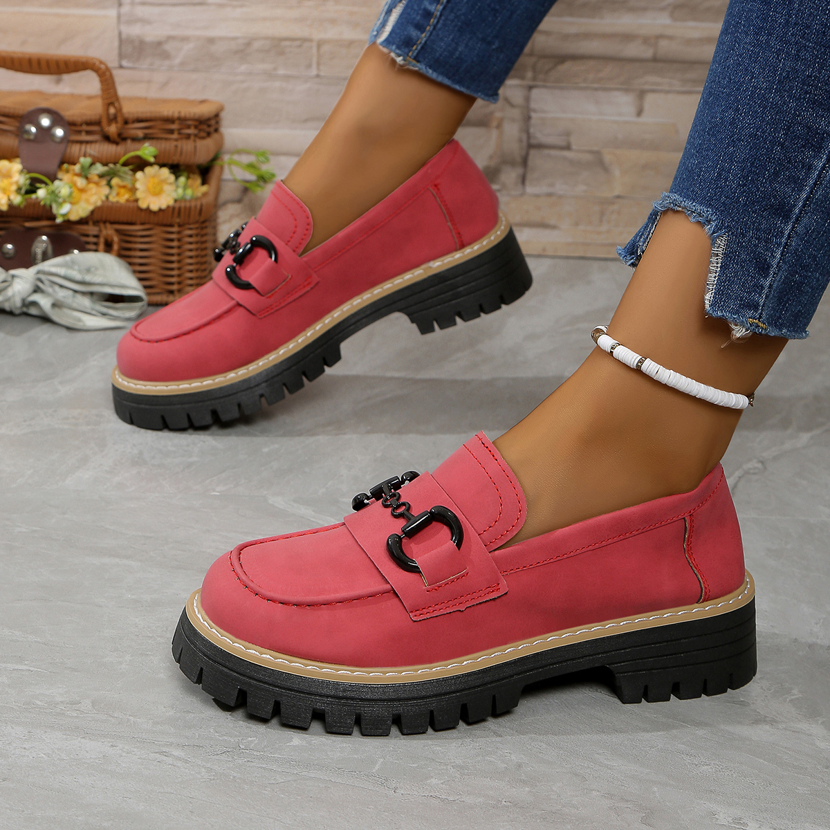 Rceline Mocassins orthopédiques à plateforme avec boucle en métal