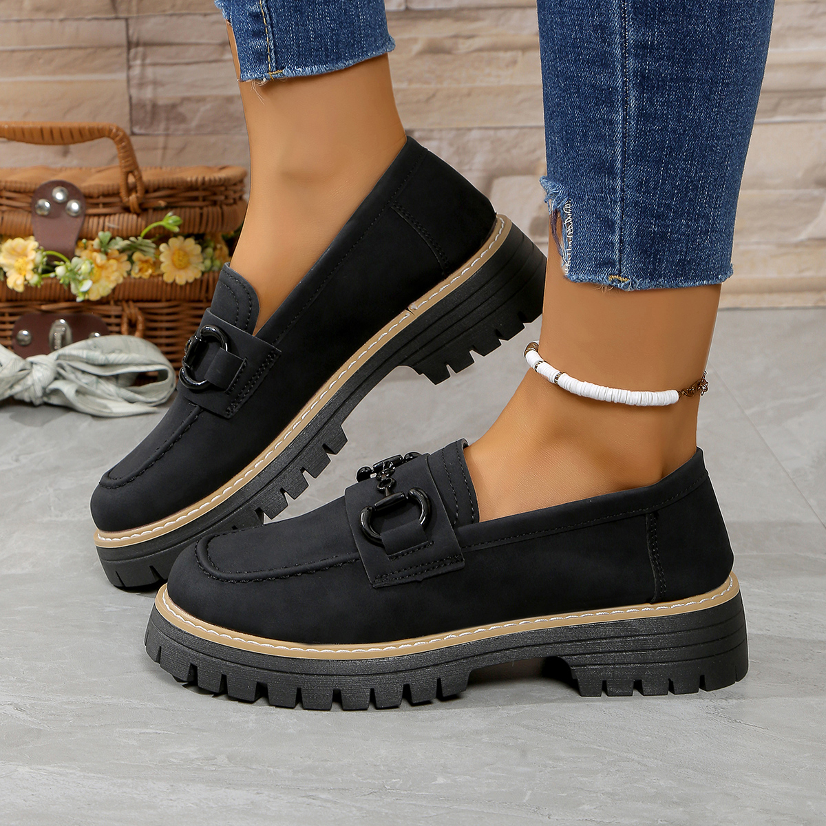 Rceline Mocassins orthopédiques à plateforme avec boucle en métal