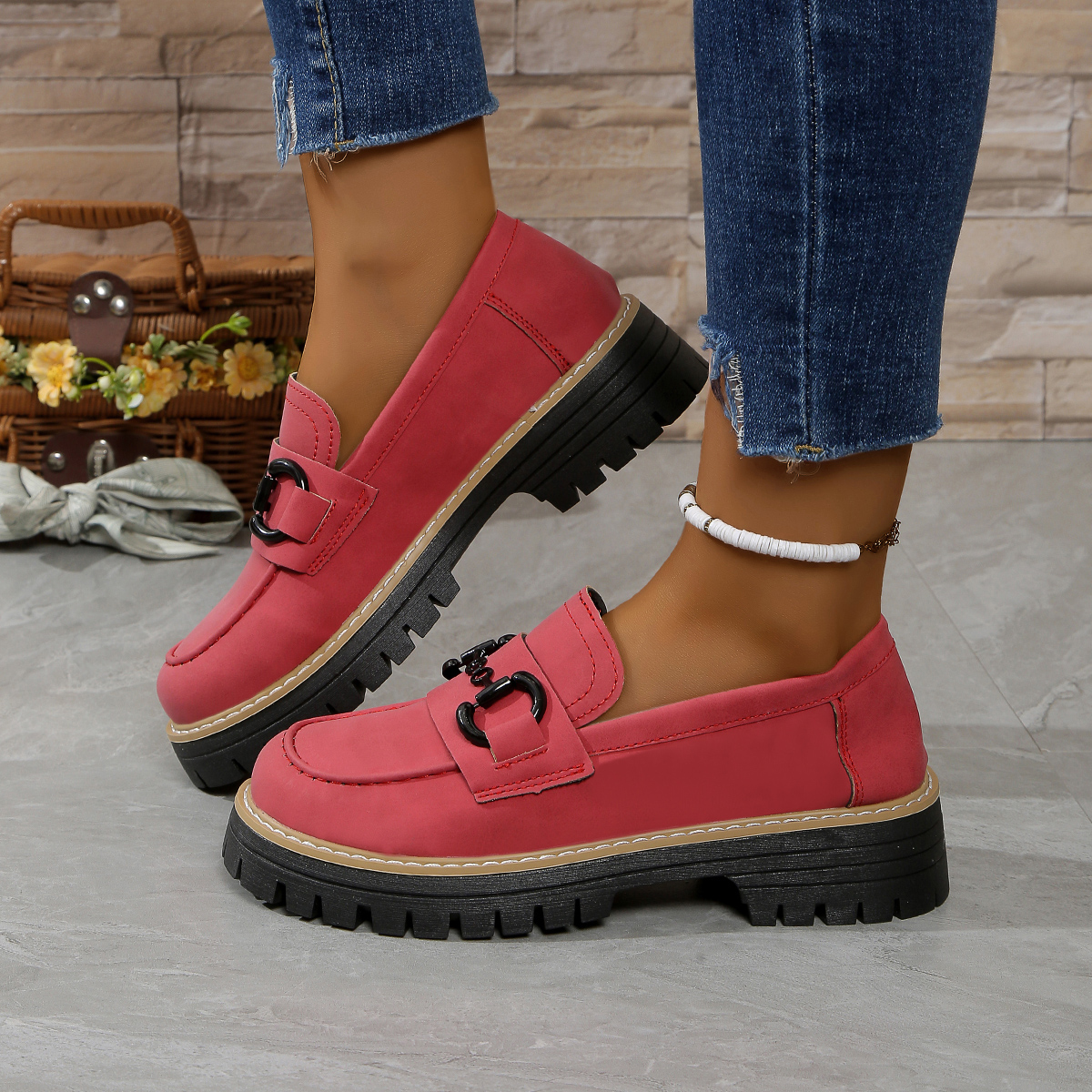 Rceline Mocassins orthopédiques à plateforme avec boucle en métal