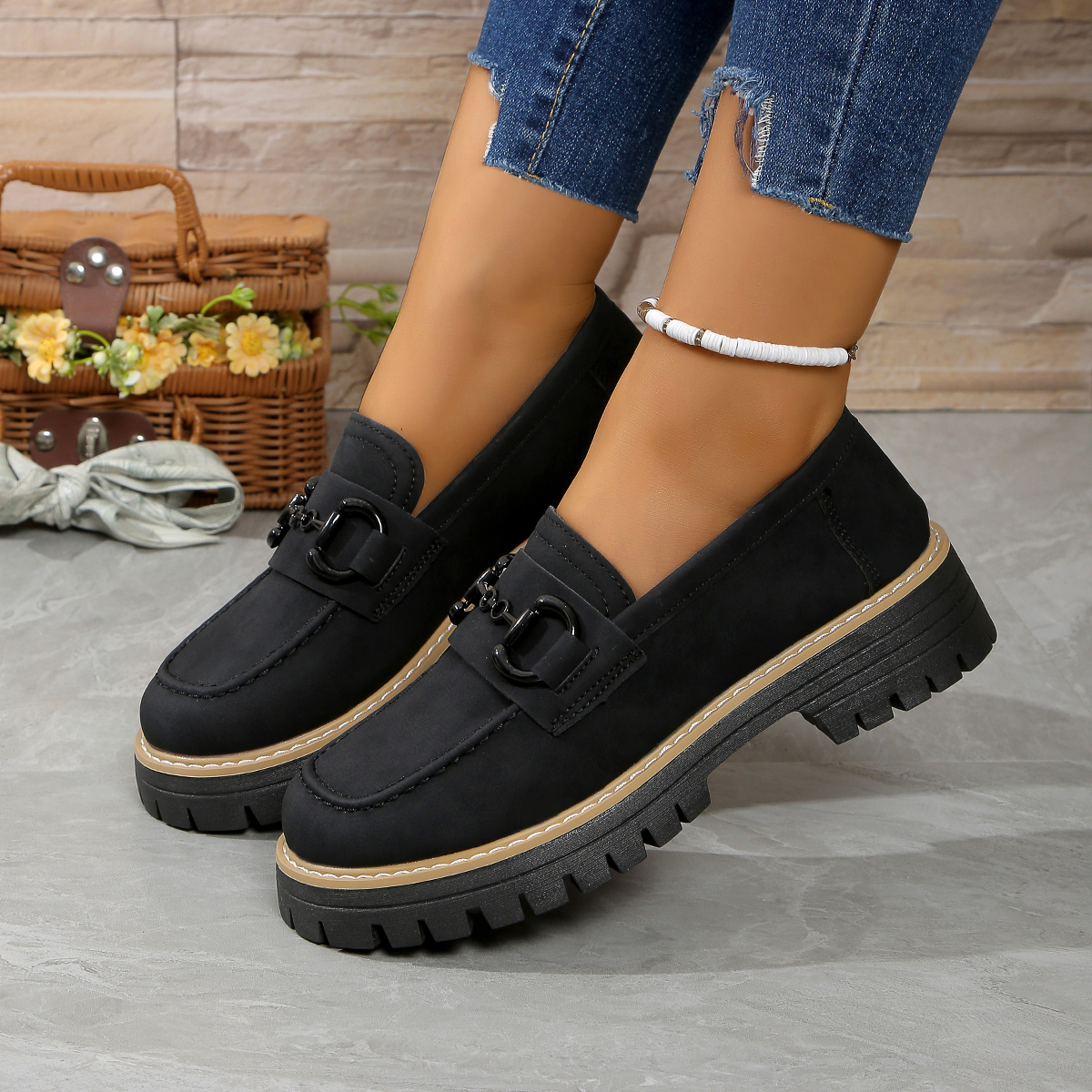 Rceline Mocassins orthopédiques à plateforme avec boucle en métal