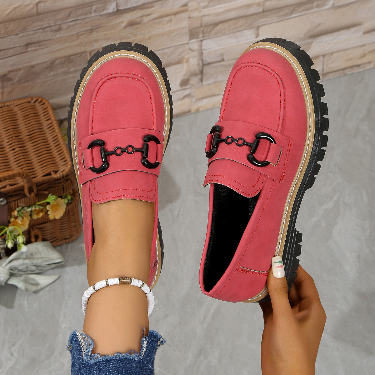 Rceline Mocassins orthopédiques à plateforme avec boucle en métal