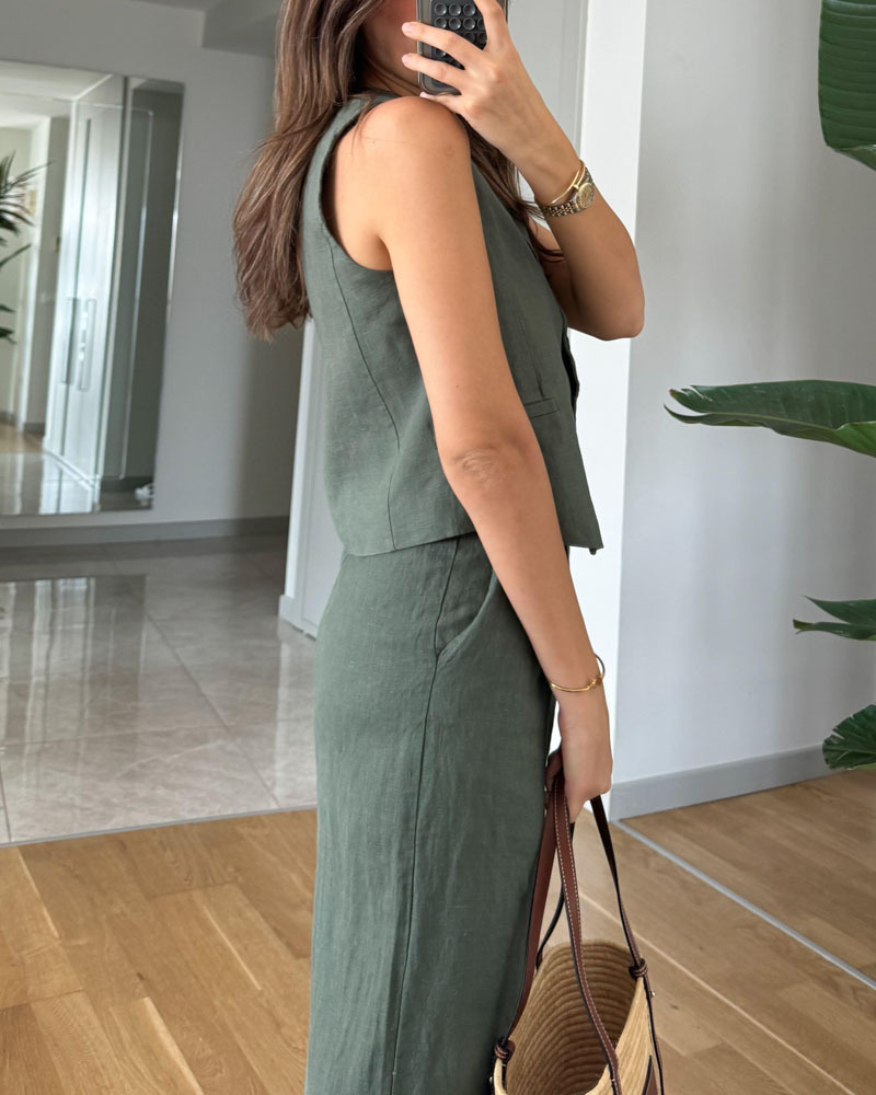 Ensemble deux pièces décontracté : gilet uni et pantalon