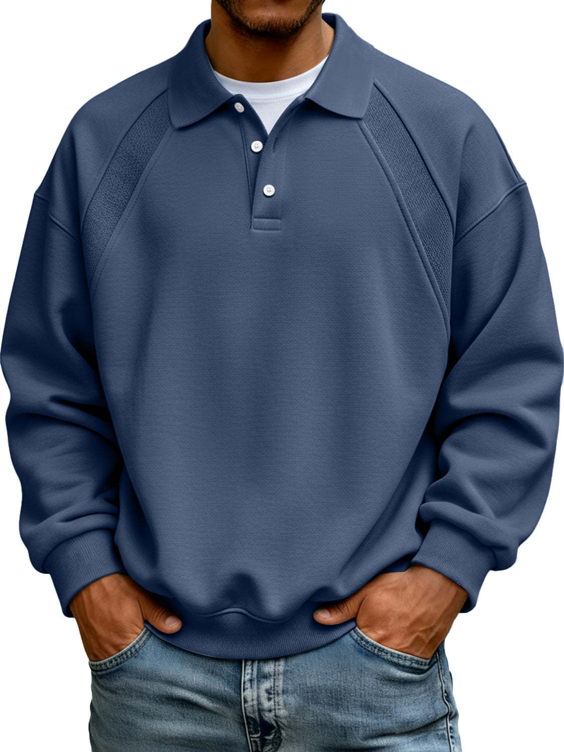 New in | Men's Simple Patchwork Lapel Button Long Sleeve Sweatshirt