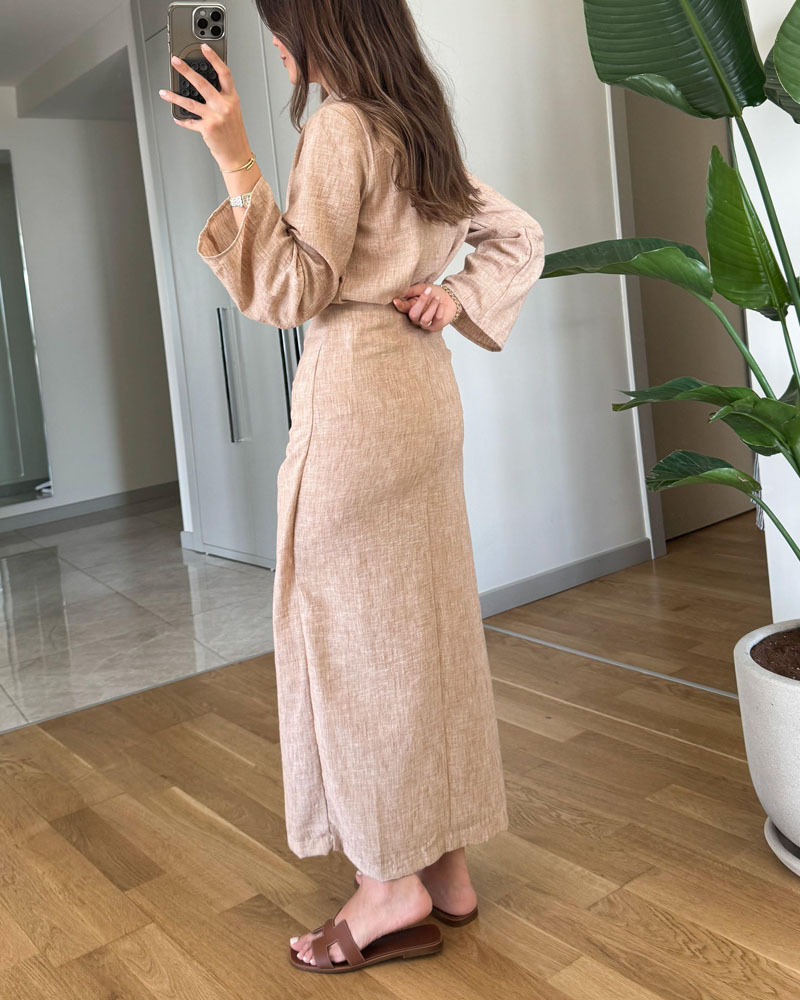 Ensemble deux pièces chemise à revers décontractée et jupe à lacets