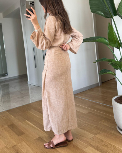 Ensemble deux pièces chemise à revers décontractée et jupe à lacets