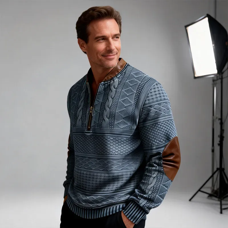 Now 70% Off - Men’s Western-Style Wool Half-Zip Pullover