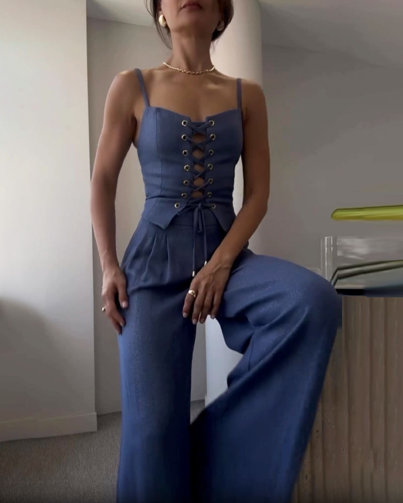 Ensemble deux pièces haut et pantalon à cordons pour la ville