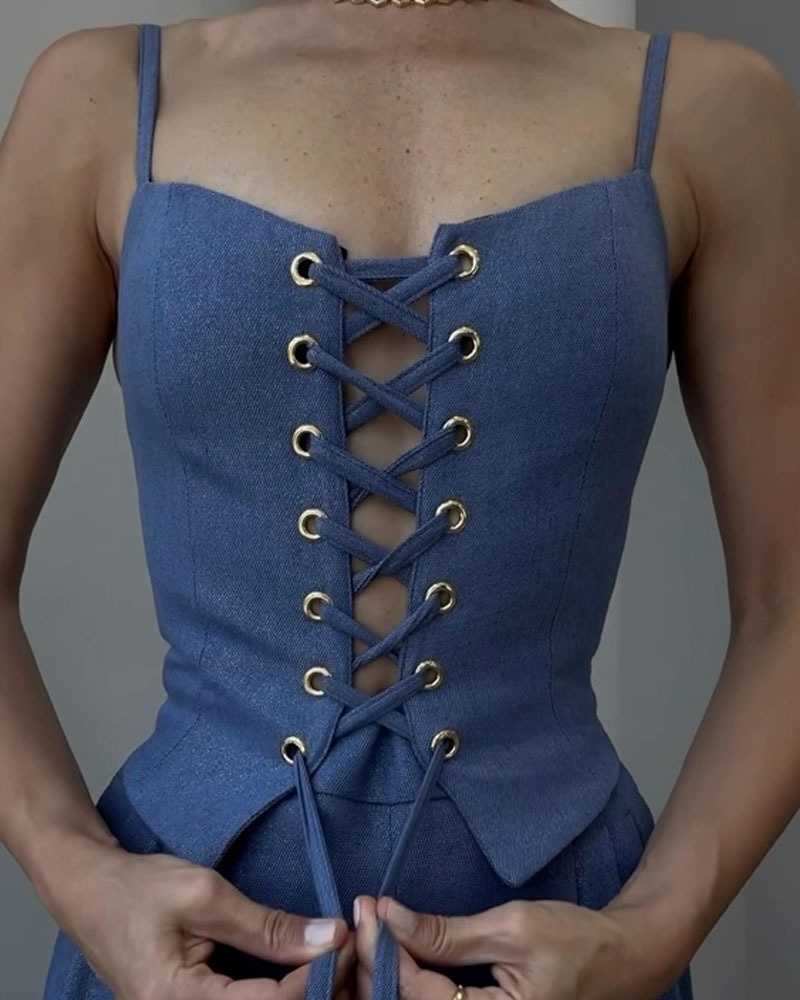 Ensemble deux pièces haut et pantalon à cordons pour la ville