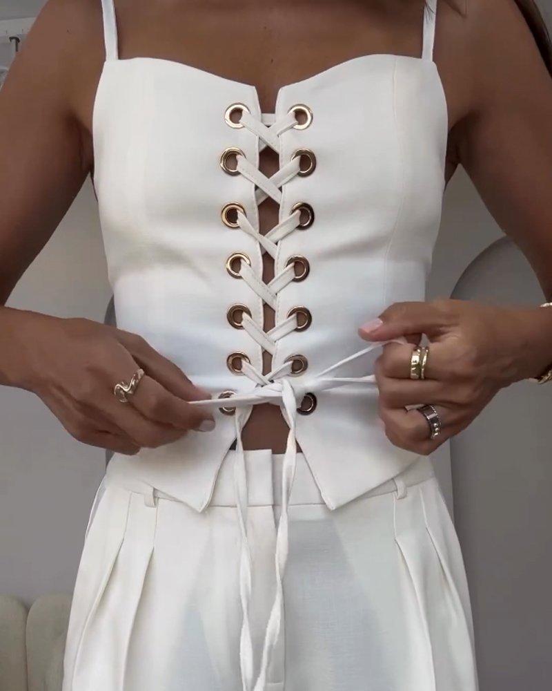 Ensemble deux pièces haut et pantalon à cordons pour la ville