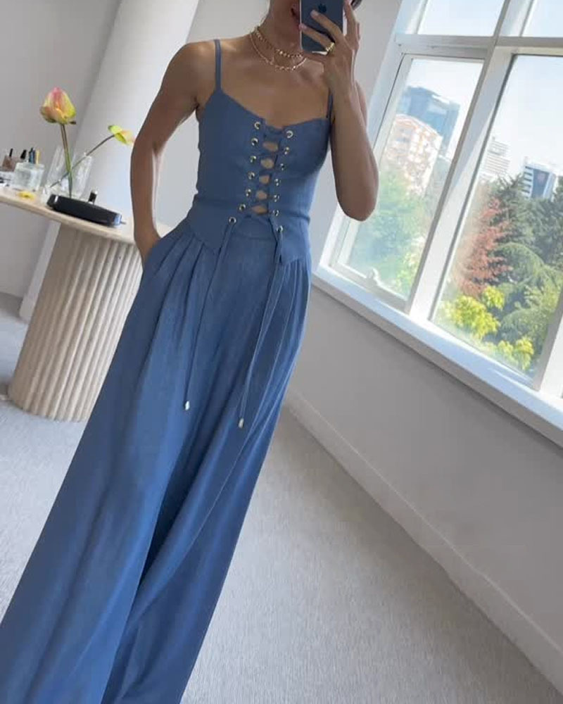 Ensemble deux pièces haut et pantalon à cordons pour la ville