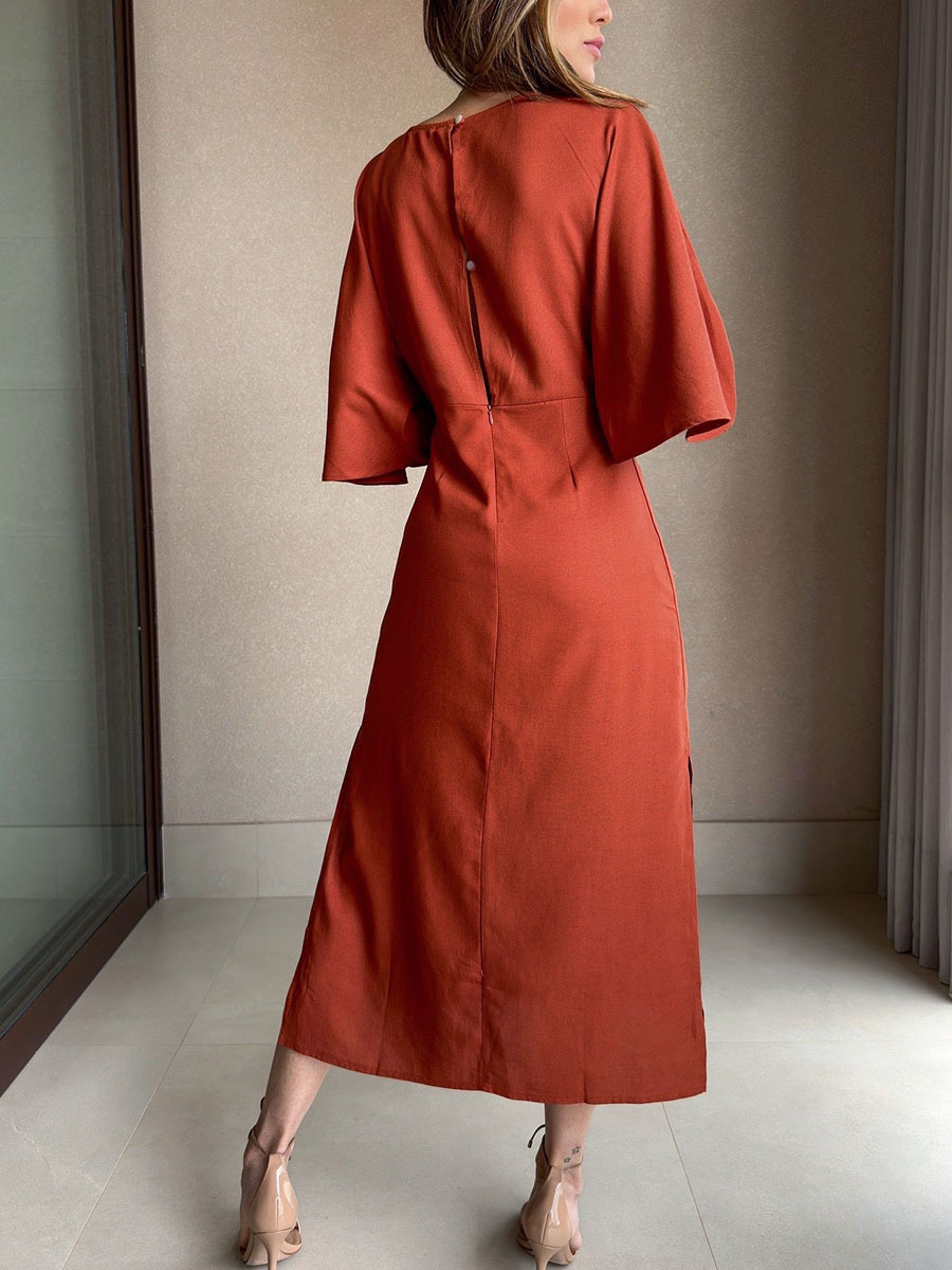 Robe décontractée à lacets en coton et lin à col en V