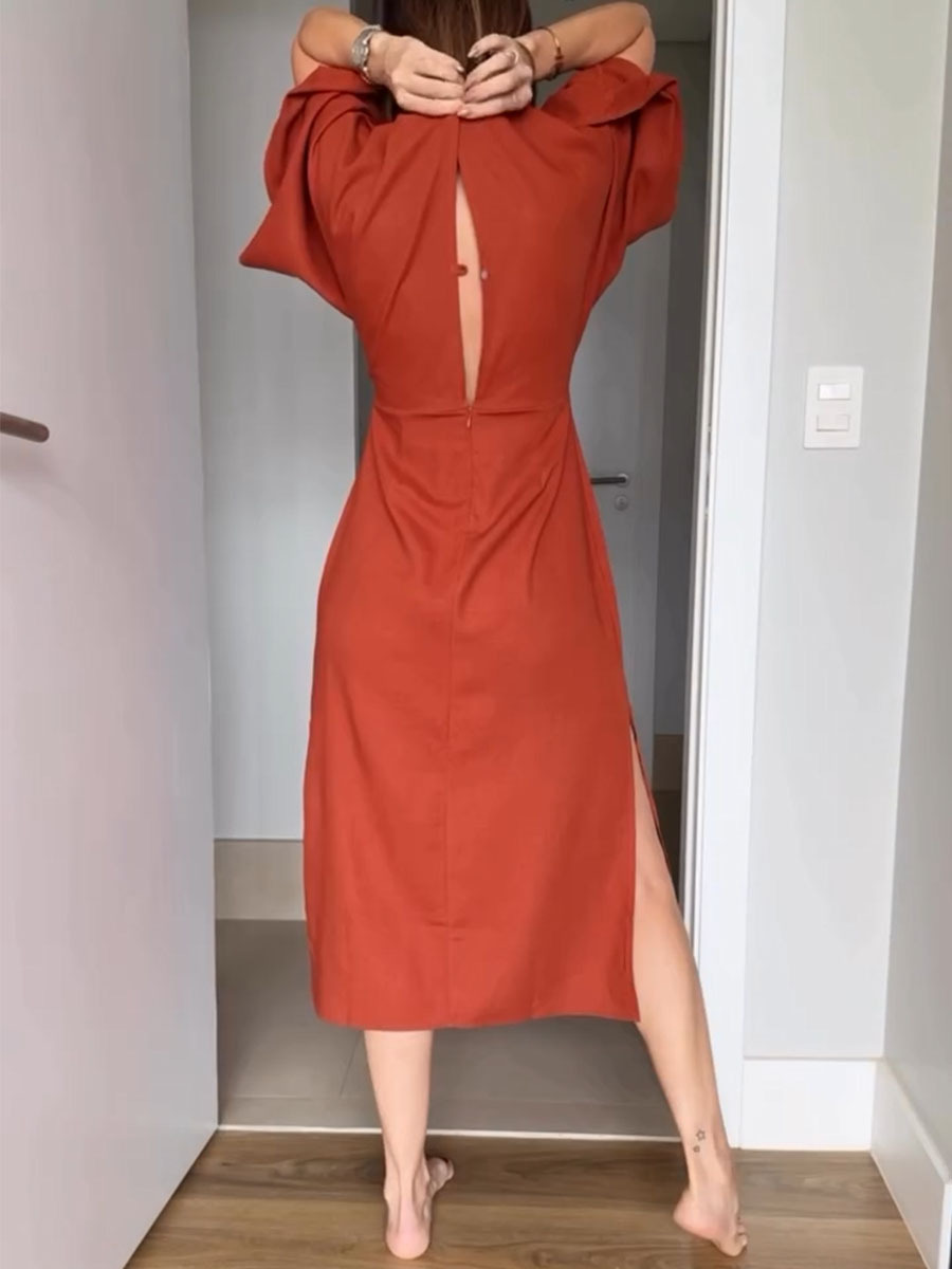 Robe décontractée à lacets en coton et lin à col en V