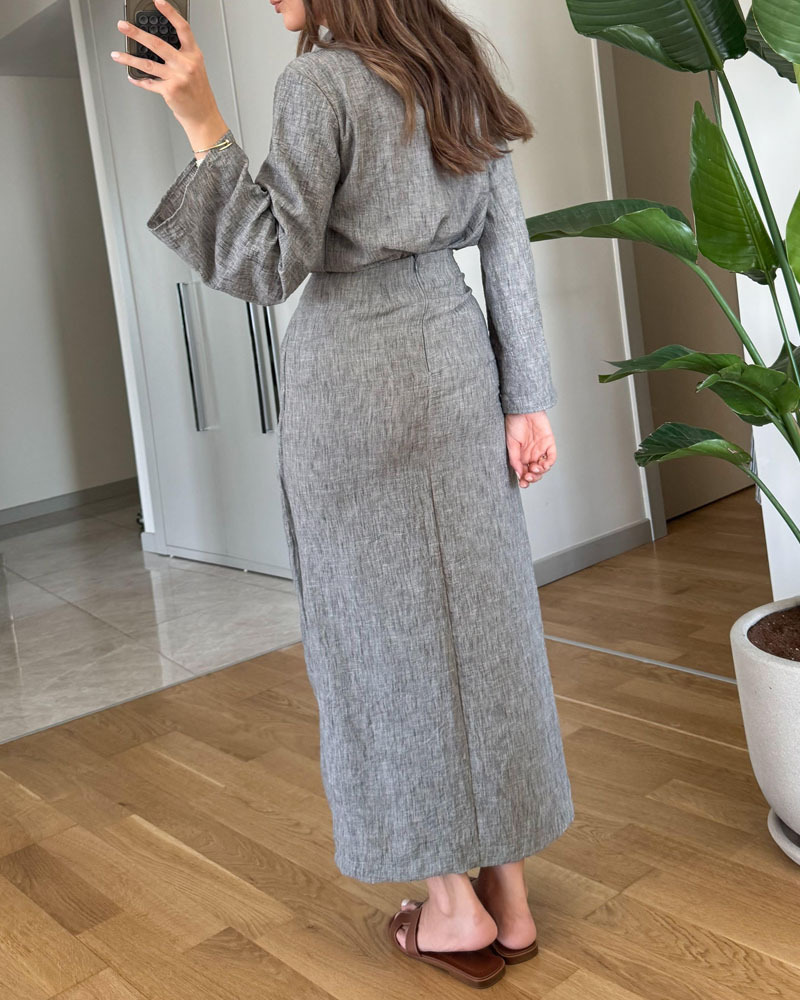 Ensemble deux pièces chemise à revers décontractée et jupe à lacets