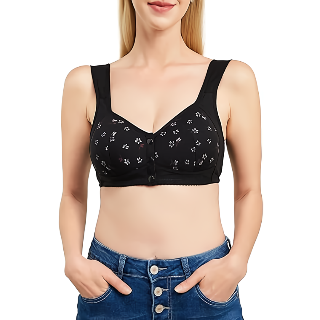 Soutiens-Gorge Black Daisy - Soutiens-Gorge En Coton Sans Armature À Fermeture Avant, Grande Taille De Bonnet