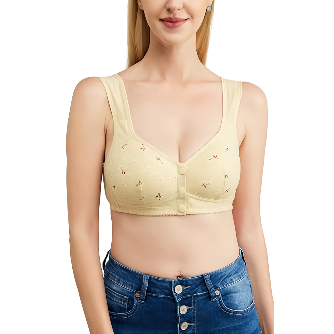 Soutiens-gorge Beige Daisy - Soutiens-gorge en coton sans armature à fermeture avant, grande taille de bonnet