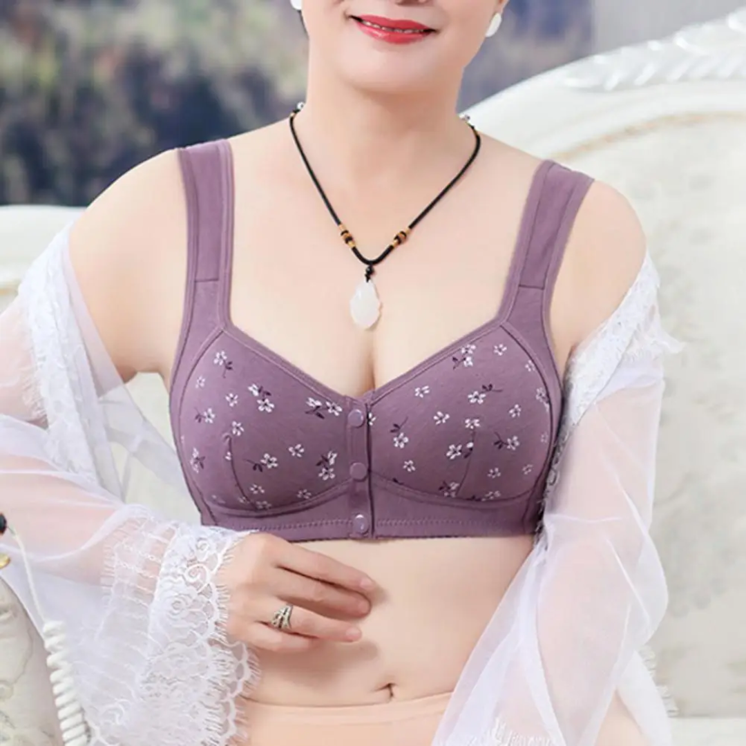Soutiens-gorge Purple Daisy - Soutiens-gorge en coton sans armature à fermeture avant, grande taille de bonnet