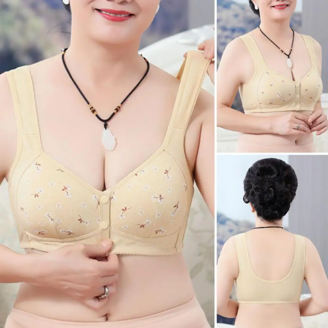 Soutiens-gorge Beige Daisy - Soutiens-gorge en coton sans armature à fermeture avant, grande taille de bonnet