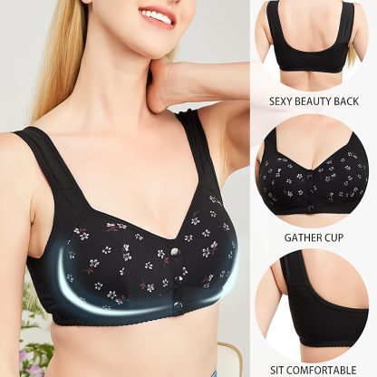 Soutiens-Gorge Black Daisy - Soutiens-Gorge En Coton Sans Armature À Fermeture Avant, Grande Taille De Bonnet