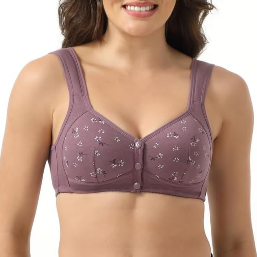 Soutiens-gorge Purple Daisy - Soutiens-gorge en coton sans armature à fermeture avant, grande taille de bonnet