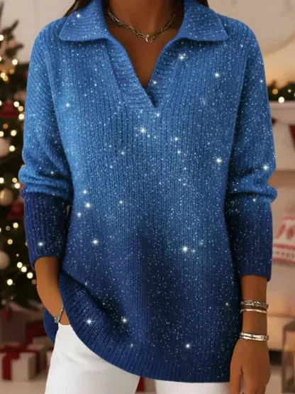 💥 Meilleure vente de l'hiver - ❄️Pull en maille à col polo, inspiration années 80, dégradé ciel étoilé onirique