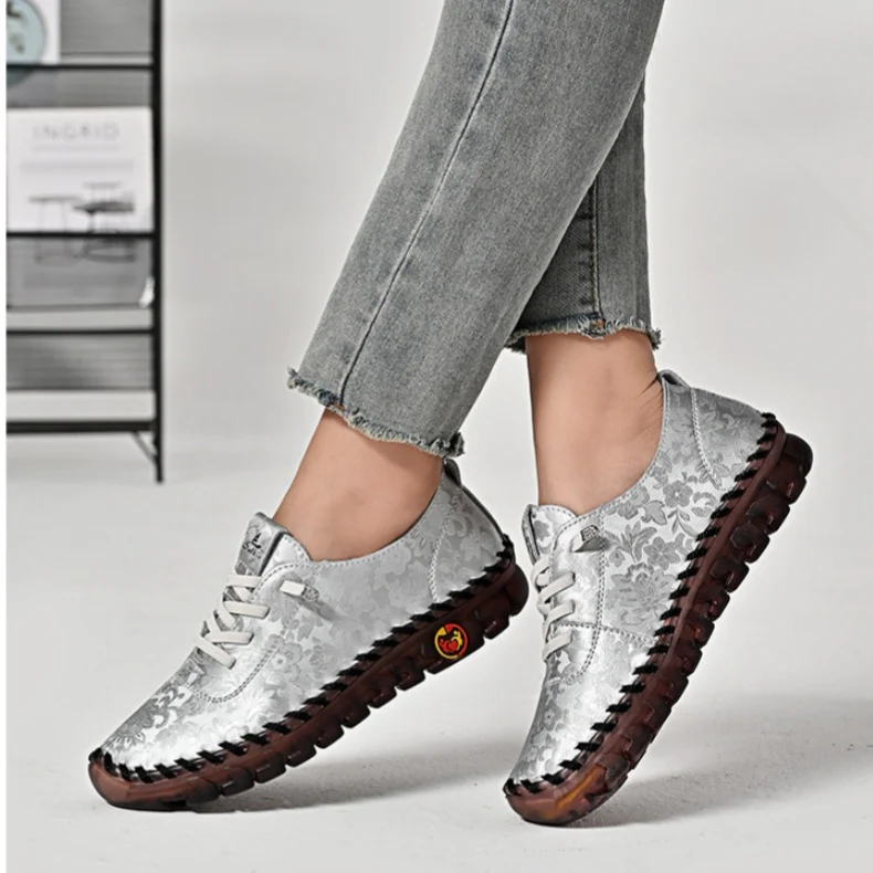 70 % de réduction aujourd'hui - Chaussures en cuir pour femmes, cousues à la main, avec bout large