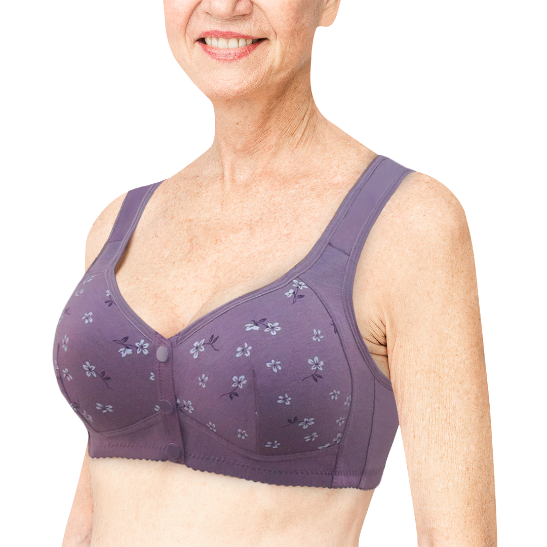 Soutiens-gorge Purple Daisy - Soutiens-gorge en coton sans armature à fermeture avant, grande taille de bonnet