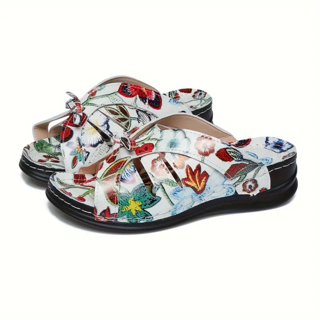 Blisscomfy Bowknot Arch Support Open Toe Slide Sandals