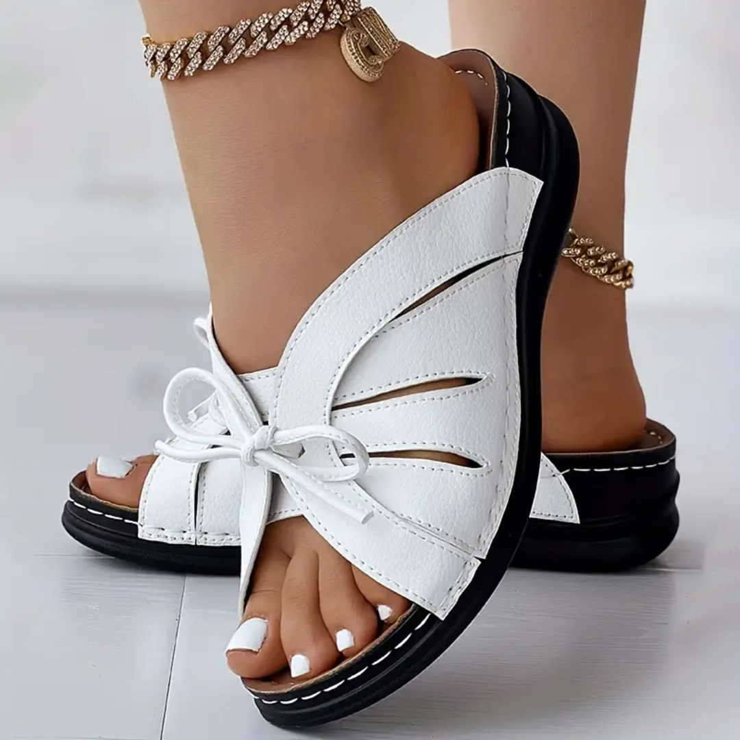 Blisscomfy Bowknot Arch Support Open Toe Slide Sandals