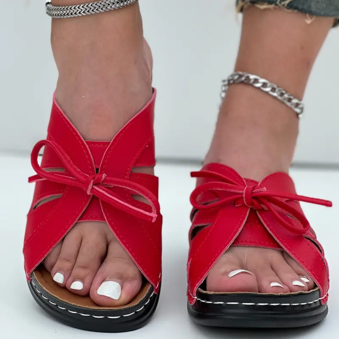 Blisscomfy Bowknot Arch Support Open Toe Slide Sandals