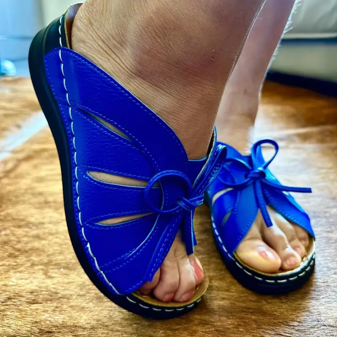 Blisscomfy Bowknot Arch Support Open Toe Slide Sandals